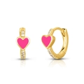 Detail of gold hoop earring with pink heart charm and sparkling cubic zirconia stones - Heart / Red (Heart)