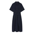 Navy blue short sleeve shirt dress with waist belt and decorative gold buttons - XS / Navy Blue