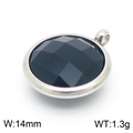 Macro shot of 14mm round stainless steel pendant with black multifaceted crystal - Silver Round Black Gem Style (KLJ8237-Z)