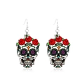 Halloween Day of the Dead earrings with colorful sugar skull and red rose details - 01 Skull Head Earrings
