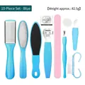 Blue 10-piece professional foot pedicure set including callus remover and scraper files - 10-Piece Set / Blue