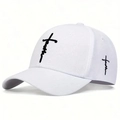 Classic white baseball cap with black faith cross embroidery on high-quality cotton - White