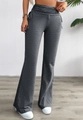 Women's high waist flared pants in dark grey with ruched drawstring details - S / Dark Heather Grey