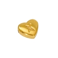 Golden heart-shaped pendant bead with embossed cross design in 18K stainless steel - Cross Pattern (X) / Steel