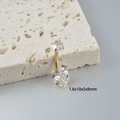 Golden heart-shaped zircon belly ring with 14G internal threading and dimensions - Gold White Zirconia