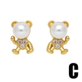 Minimalistische Bärenohrstecker aus 18k vergoldetem Kupfer mit Perle und Zirkonia - Herzbauch Bär Stil (C)