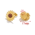 Puce d'oreille soleil en acier doré avec pierre brune 17mm et anneau de jonction ouvert - Or / Pierre de Cinabre