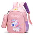 Pink unicorn kids backpack with padded mesh straps and matching small star coin purse charm - Unicorn-Pink