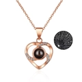 Rose gold heart projection necklace with 100 languages I love you and pavé zircon stones - Rose Gold Heart Necklace