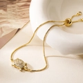 Bracciale tartaruga regolabile placcato oro 18K con pietre di zircone e catena box - Oro