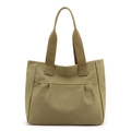 Olive green minimalist canvas tote bag with pleated details shown on white background - Khaki