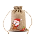 Christmas burlap gift bag with colorful Santa Claus riding a reindeer cartoon print - Santa Sleigh A-02 / 10*15cm