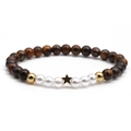 Bracciale di occhio di tigre con perle bianche e ciondolo a stella dorata da donna - Pentagramma