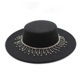 British style black felt fedora with 9.5cm flat brim and sparkling rhinestone fringe - M(56-58cm) / Black