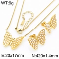 Set gioielli a farfalla in acciaio dorato con perle, collana e orecchini a lobo - Set Due Pezzi Dorato (KS221031-KFC)