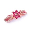 Detail of rose gold hair clip with pink crystal flower and sparkling rhinestones - Style H / Pink