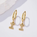 Elegant gold-plated letter I pendant earring with sparkling pavé cubic zirconia inlay - Letter I (Style: 0229)