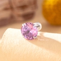 Pink round cut zircon stud earring with four-claw silver titanium steel setting - Pink Purple Gradient (A349-6) / 8mm (Single Piece)