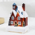 Lighted red brick Christmas house miniature with realistic snow and warm LED glow - 2023 Resin Style D-Two-story House