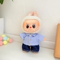 Labubu plush toy accessory featuring white rabbit ears and blue striped denim outfit - Striped Denim Suit / First And Second Generation Keychains Are Compatible With La Cloth Dolls. Dolls Not Included.