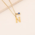 Collier en acier inoxydable doré avec pendentif lettre N et breloque œil bleu - Lettre N