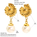 Detailed size specifications for 18k gold plated conch pearl earrings made of stainless steel - Sunflower Design (SE323G)