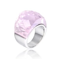Exaggerated cocktail ring with large pale pink faceted crystal in polished silver finish - Pink Steel (KR31898-K)