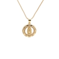 Gold plated copper necklace with micro-paved crystal circular religious pendant - Virgin Mary Round Clear-C0578CX