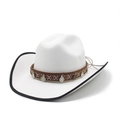 Detail of white western cowboy hat featuring ethnic braided band and silver coin charms - M(56-58cm) / White with Black Binding