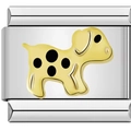 Italian charm link featuring a golden spotted dog on a silver stainless steel base - 0479 - German Shepherd Dog