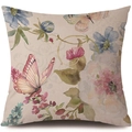 Linen pillowcase with vintage watercolor floral and butterfly patterns on beige background - 45x45cm / Beige Watercolor Butterfly (731155-4)