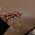 Sparkling crystal bow brooch with long rhinestone tassels and teardrop crystal drops - Silver Bow Style (S925 Pin)