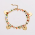 Detail of gold-plated double-layer bracelet featuring colorful beads and heart pendants - Large Heart