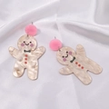 Gingerbread man earrings in marble beige acetate with pink accents for Christmas - Acetate Gingerbread Man