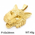 Punk vintage 3D wolf head pendant in gold finish for men, stainless steel style - Style B No Chain / Gold