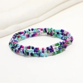 Detailed close-up of bohemian double-layered colorful glass seed bead waist chain on white fabric - 80cm / Blue Purple Pink Green Transparent