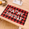 Set de table de Noël à carreaux rouges et noirs avec imprimé Happy Holiday et flocons - Carreaux Rouge Noir Happy Holiday