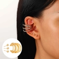 Elegant gold-plated multi-layer ear cuff and sphere studs with sparkling zircons set - Multi-Layer Ear Cuff & Stud Set (N-973)