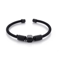 Minimalist black stainless steel mesh spring bracelet with hexagonal metal block - Black Color (KB146913-KLHQ)