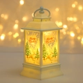 Close-up of a white vintage Christmas lantern with warm LED light and reindeer pattern - Elk / White