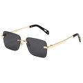 Gafas de sol cuadradas sin montura retro con lentes grises y patillas de metal dorado - Montura Dorada Lente Gris