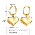 Golden stainless steel hoop earrings with heart charm and 16mm diameter size details - Gold Large Heart Hoop Earrings