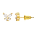 Golden butterfly stud earrings with sparkling cubic zirconia on a minimalist background - Gold Clear Zirconia