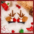 Cute brown reindeer antler hair clips with snowmen on a festive snowy background - New White Deer Pair
