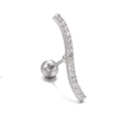 Macro shot of silver curved bar ear stud with sparkling zircon stones and ball backing - Curved Bar Silver Tone (EGD0889)