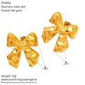 Detailed view of 18k gold plated stainless steel bow earrings with size specifications - Liquid Bow Style (SE489G)