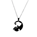 Minimalist black cat silhouette stainless steel pendant necklace for couples - Black Round Cat