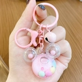 Pink Mickey-shaped liquid keychain with colorful macaron beads and small bell charm - Mini Mickey Head Milk Bean - Pink