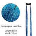 Holographic lake blue tinsel hair extension with black BB clip 50cm length - Laser Lake Blue