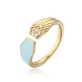 Luxuriöser 18K vergoldeter offener Ring mit buntem Emaille und funkelnden Zirkonien - Einstellbar Offen / Hellblau